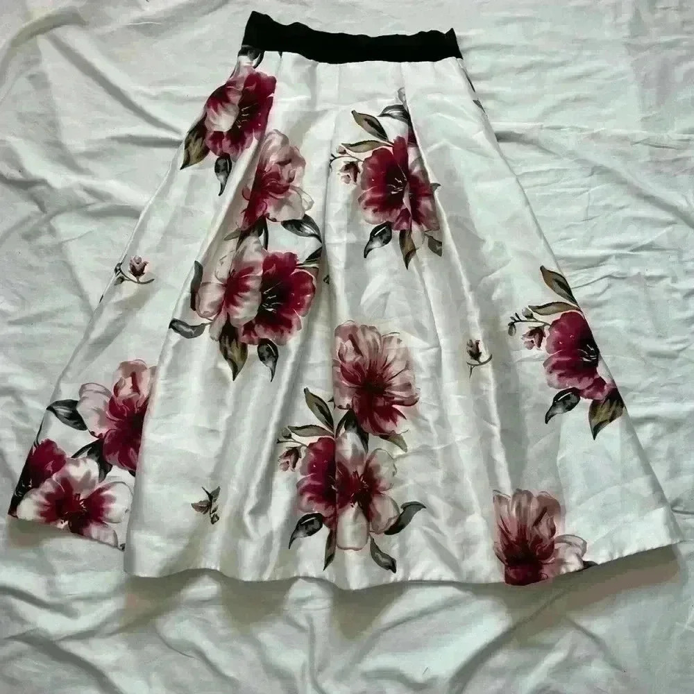 White House Black Market Floral Skirt - Black, White, Red